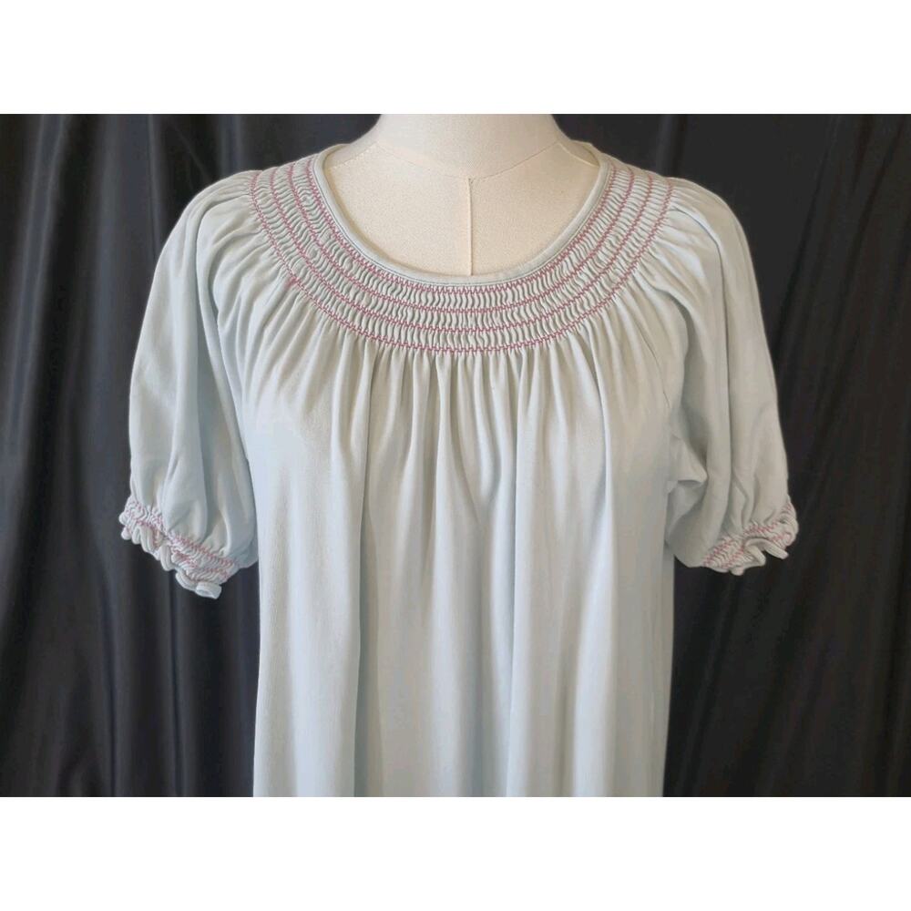 Classic Light Blue Women's Nightgown with Smocked Yoke - Picture 2 of 6